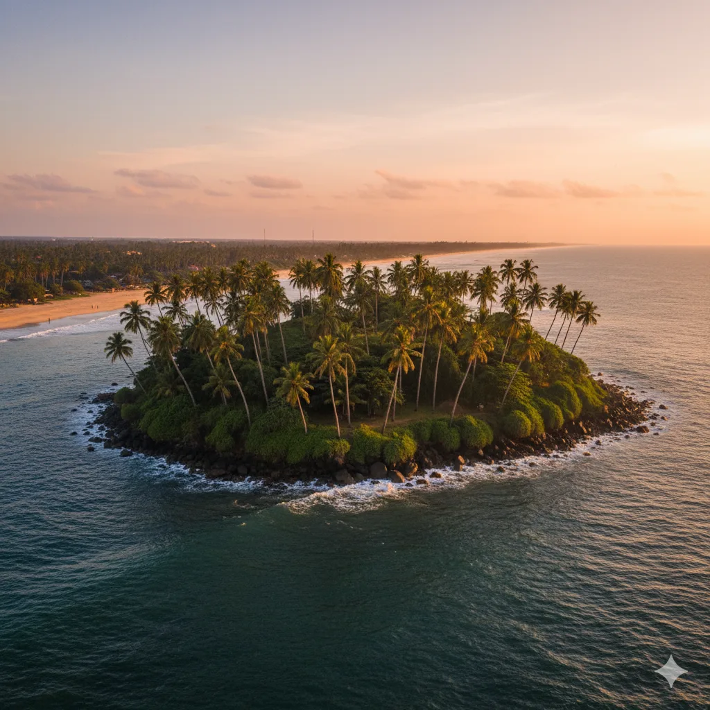 Iconic palm-fringed Coconut Tree Hill viewpoint near Weligama.